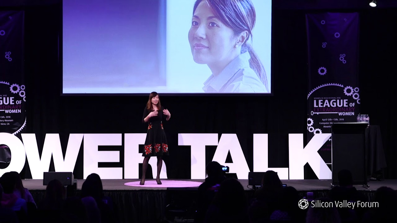 Yingying Li delivering a Power Talk on stage at the Women in Tech Festival, Silicon Valley Forum